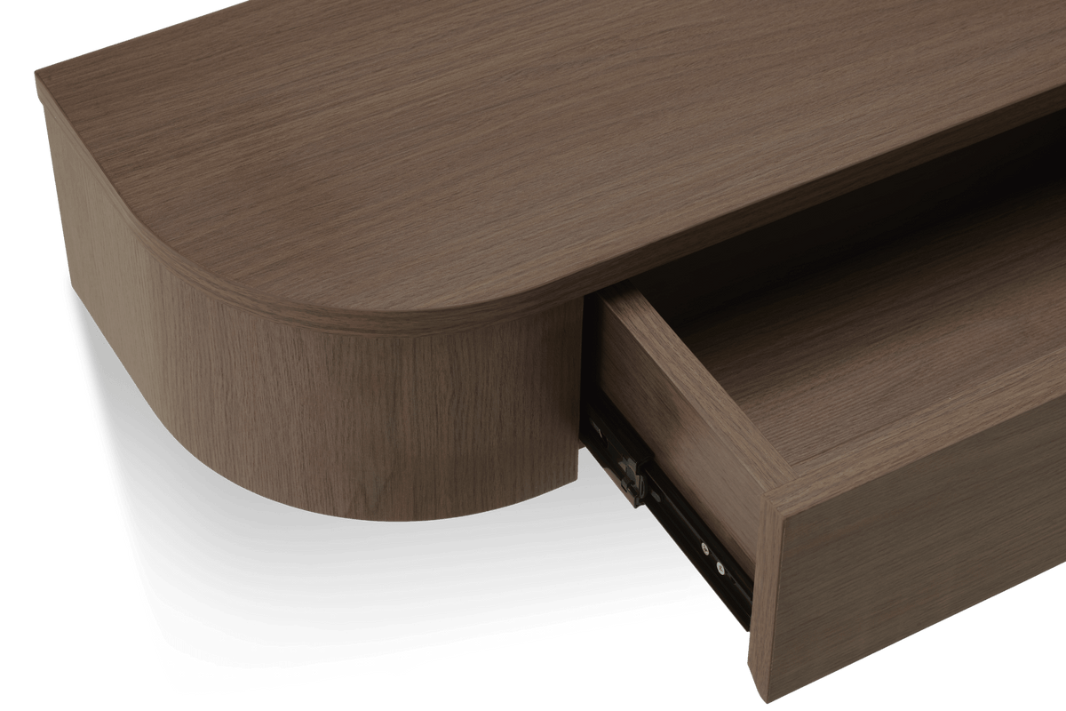 Coiffeuse japonaise en noyer avec caisson suspendu
