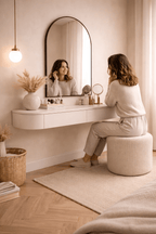 Meuble d'entrée suspendu / Coiffeuse style Japandi – Beige clair