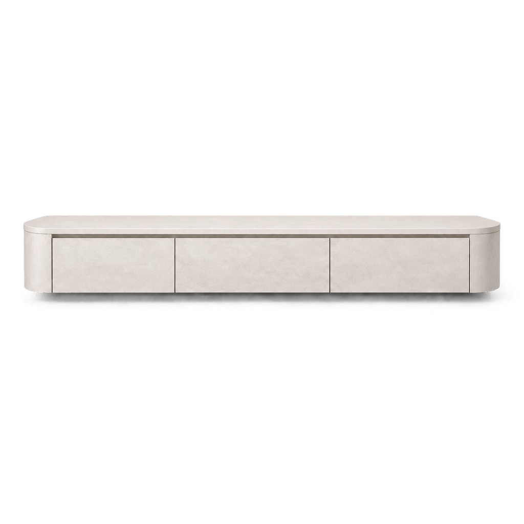 Meuble TV Japandi – Finition aspect béton blanc cassé