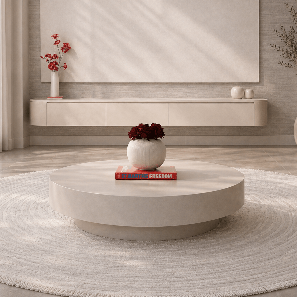 Table basse ronde de style japonais, beige clair