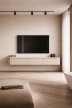 Meuble TV Japandi beige et lin