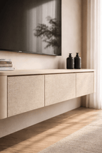 Meuble TV Japandi beige et lin