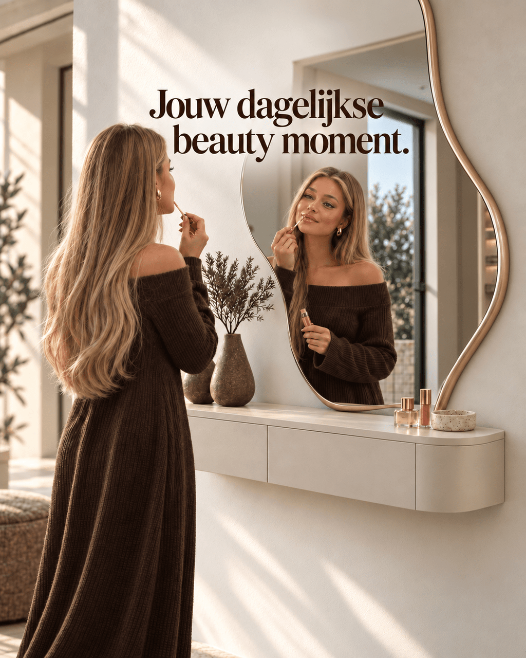 Meuble d'entrée suspendu / Coiffeuse style Japandi – Beige clair