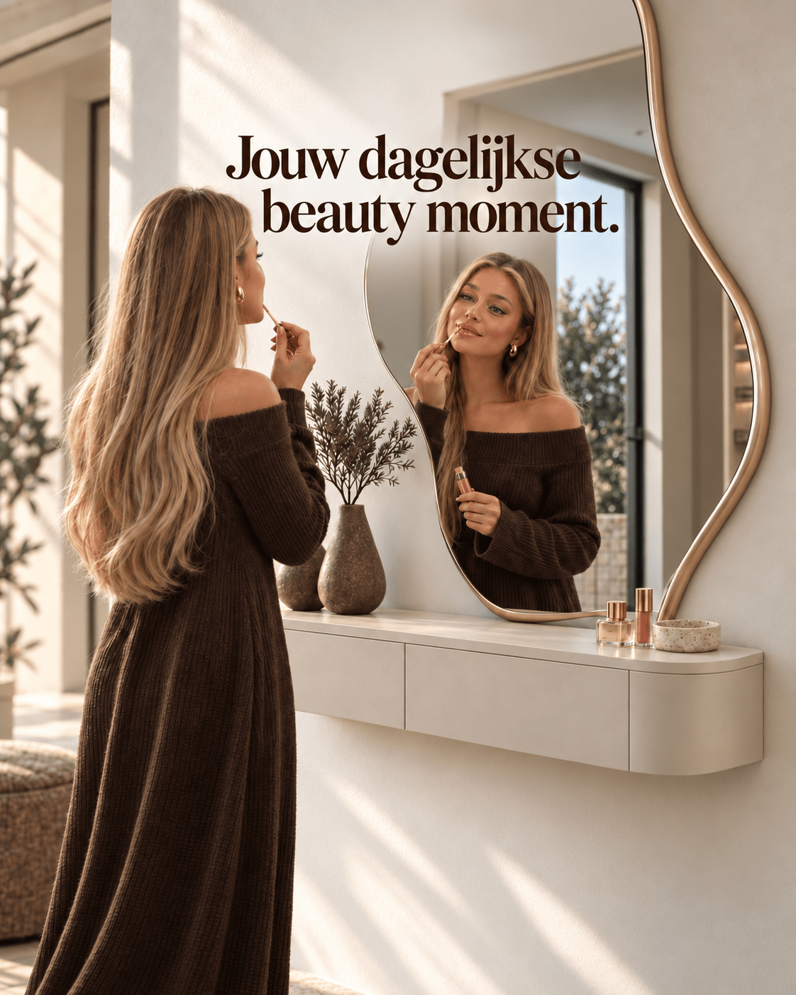Meuble d'entrée suspendu / Coiffeuse style Japandi – Beige clair