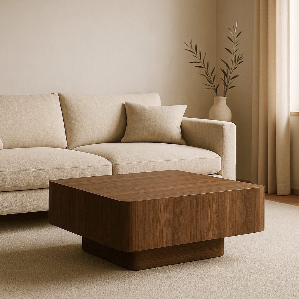 Table basse Japandi en noyer L 100 cm x l 100 cm x H 38 cm