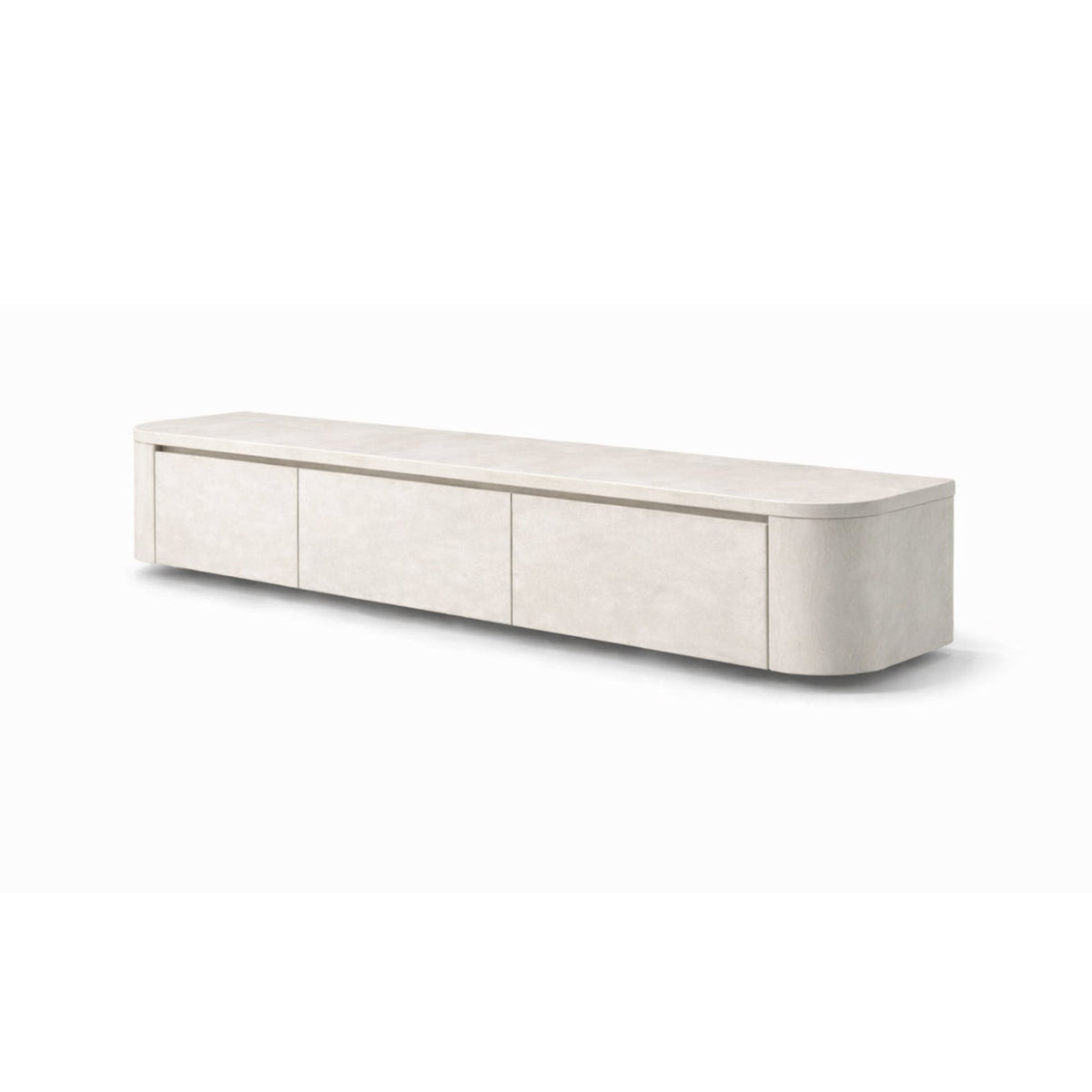 Meuble TV Japandi – Finition aspect béton blanc cassé
