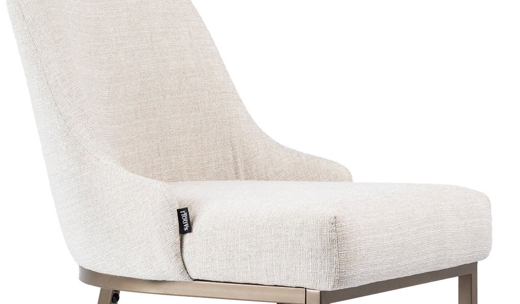 Chaise de salle à manger en lin beige – Pieds bronze
